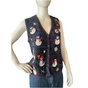 DESIGNER ORIGINALS VEST SNOWMEN CHRISTMAS PARTY FESTIVE GRANDMACORE SIZE M